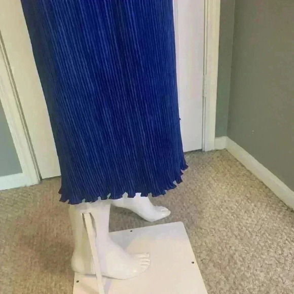 Nuit Vintage 80s Crepe Dress 10 Sequin Wasp Belt Blue Longsleeve Cocktail Formal - Picture 5 of 13